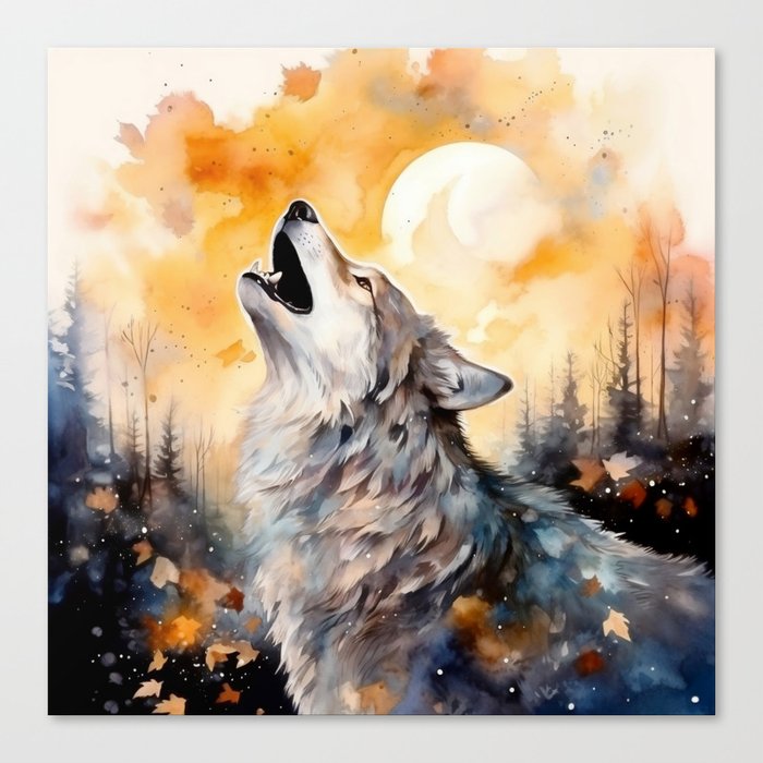 Wolf Howling at the Moon Canvas Print