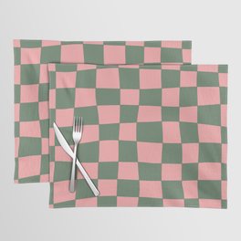 Hand Drawn Checkerboard Pattern (sage green/pink) Placemat