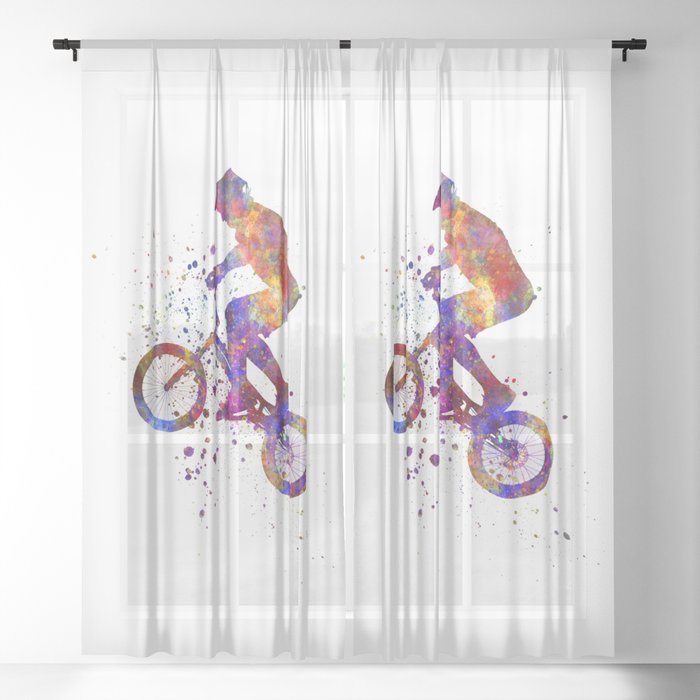 Watercolor bmx rider Sheer Curtain