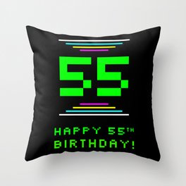 [ Thumbnail: 55th Birthday - Nerdy Geeky Pixelated 8-Bit Computing Graphics Inspired Look Throw Pillow ]