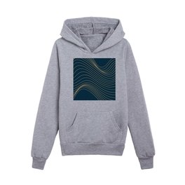 Wavy Lines Navy Blue and Gold Kids Pullover Hoodies