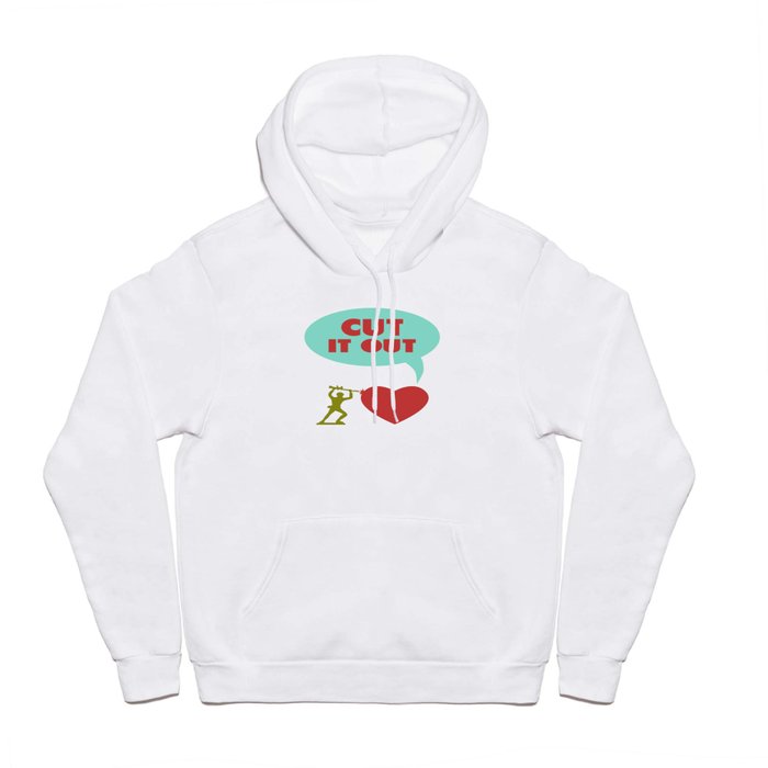 Cut it out - funny vector illustration with toy soldier, typography, and heart in green red and blue Hoody