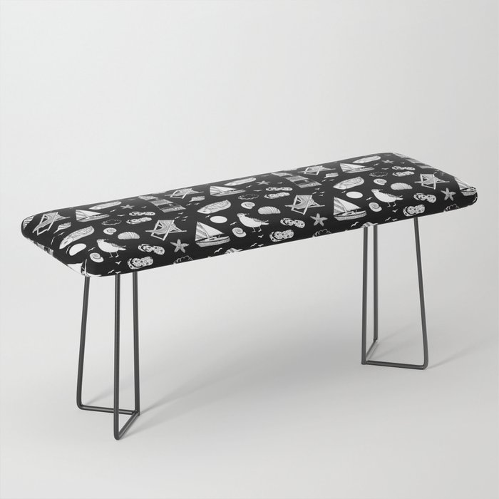 Black And White Summer Beach Elements Pattern Bench