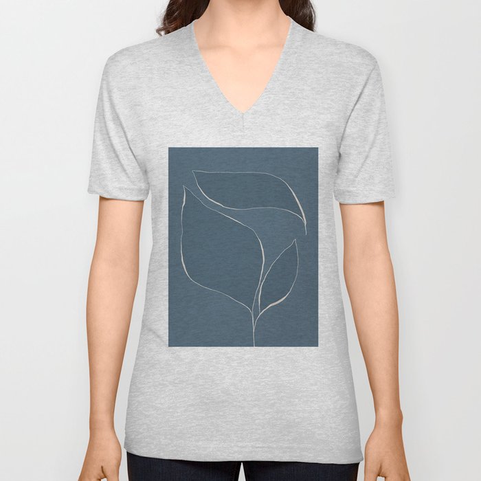 Abstract line-art leafy trio 4a - dark blue V Neck T Shirt