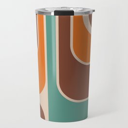 Retro Geometric Design 670 Brown Orange Turquoise and Beige Travel Mug