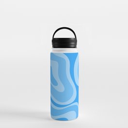 Modern Retro Liquid Swirl Abstract Pattern in Light Blue and Sky Blue Water Bottle