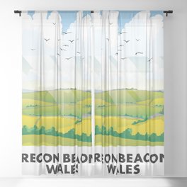 Brecon beacons wales travel poster Sheer Curtain