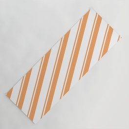 [ Thumbnail: Brown & White Colored Lines/Stripes Pattern Yoga Mat ]