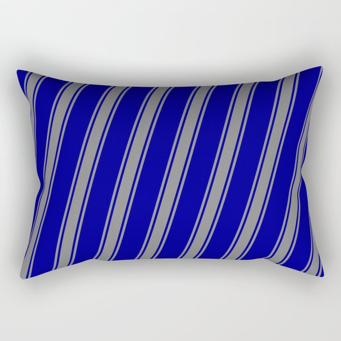 Dark Blue & Grey Colored Striped Pattern Rectangular Pillow