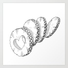 sketch black and white pineapple slices with heart graphic Art Print