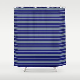 [ Thumbnail: Midnight Blue & Slate Gray Colored Lined Pattern Shower Curtain ]
