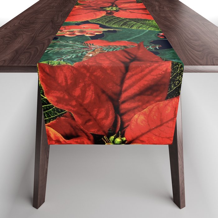 Christmas,poinsettia ,mistletoe,festive pattern  Table Runner