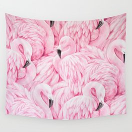 Elegant blush pink flamingo tropical bird pattern Wall Tapestry