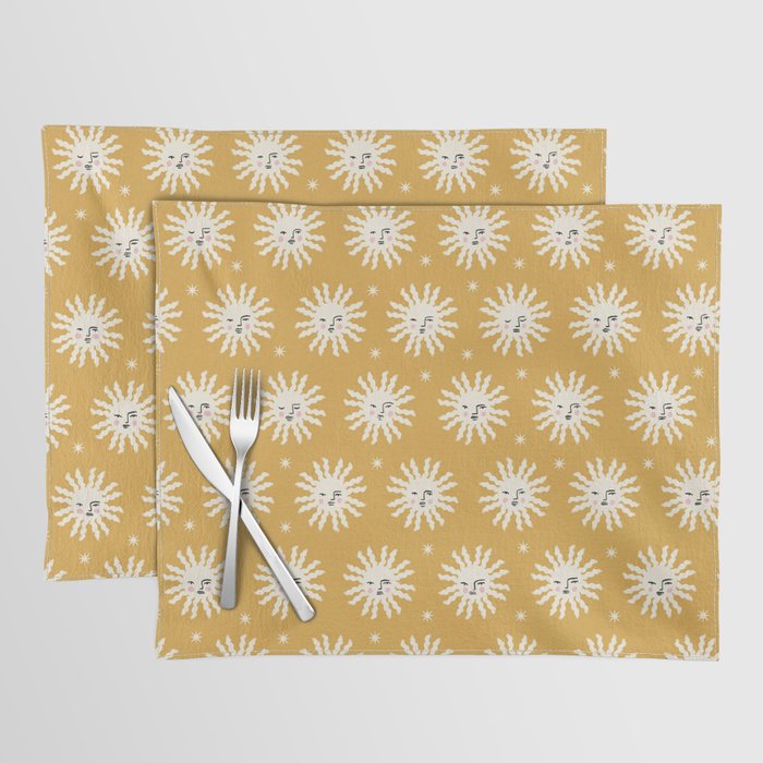 Golden Sunshine With Faces Pattern Placemat