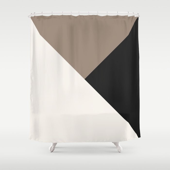 Tricolor Geometry Brown Charcoal Shower Curtain