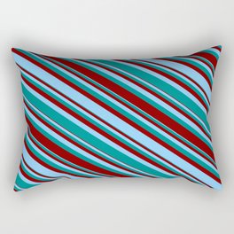 [ Thumbnail: Light Sky Blue, Dark Cyan & Maroon Colored Lined Pattern Rectangular Pillow ]