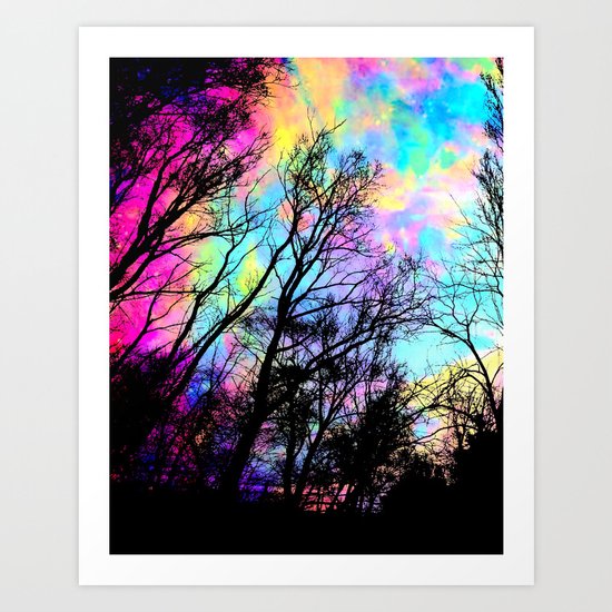 Black Trees Colorful space. Art Print