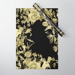 Stardust Black and Gold Floral Motif Wrapping Paper