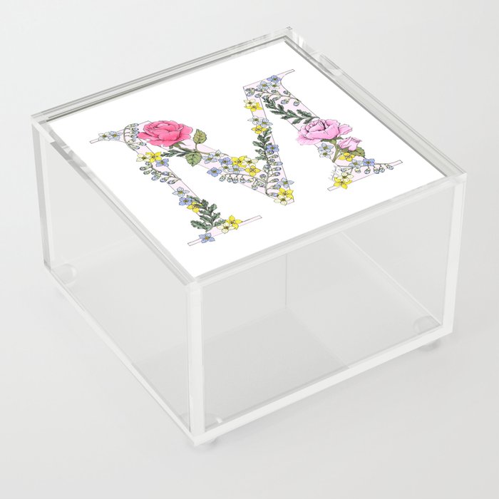 Floral Monogram M Acrylic Box