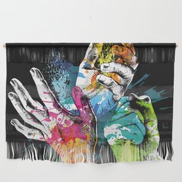 Festival Holi poster with a hands and bright paint on black background. illustration. Wall Hanging