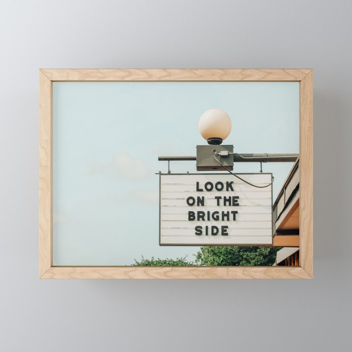 Look on the bright side marquee sign, Austin Motel, Austin, Texas Framed Mini Art Print