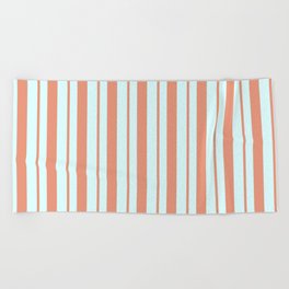 [ Thumbnail: Dark Salmon & Light Cyan Colored Lines/Stripes Pattern Beach Towel ]