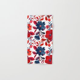 Red and Blue, Watercolor Painting of Flowers, Digital Art Hand & Bath Towel