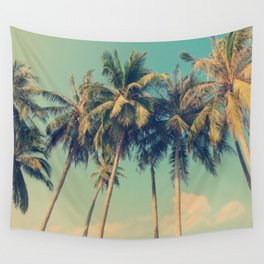 Aloha! Retro palm tree on the beach - summer vibes vintage illustration Wall Tapestry