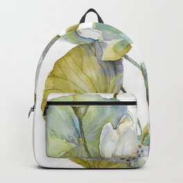 Lotus Plant and Fish Zen Design Watercolor Muted Pallet Botanical Art Backpack