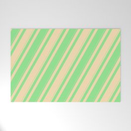 [ Thumbnail: Beige and Light Green Colored Lines Pattern Welcome Mat ]