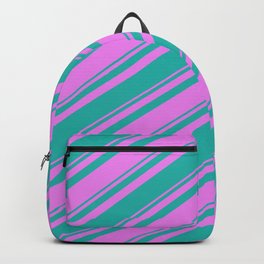 [ Thumbnail: Violet and Light Sea Green Colored Stripes/Lines Pattern Backpack ]