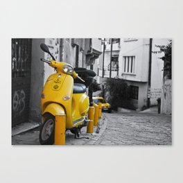 YELLOW MOTORCYCLE SCOOTER IN VINTAGE STREET Canvas Print