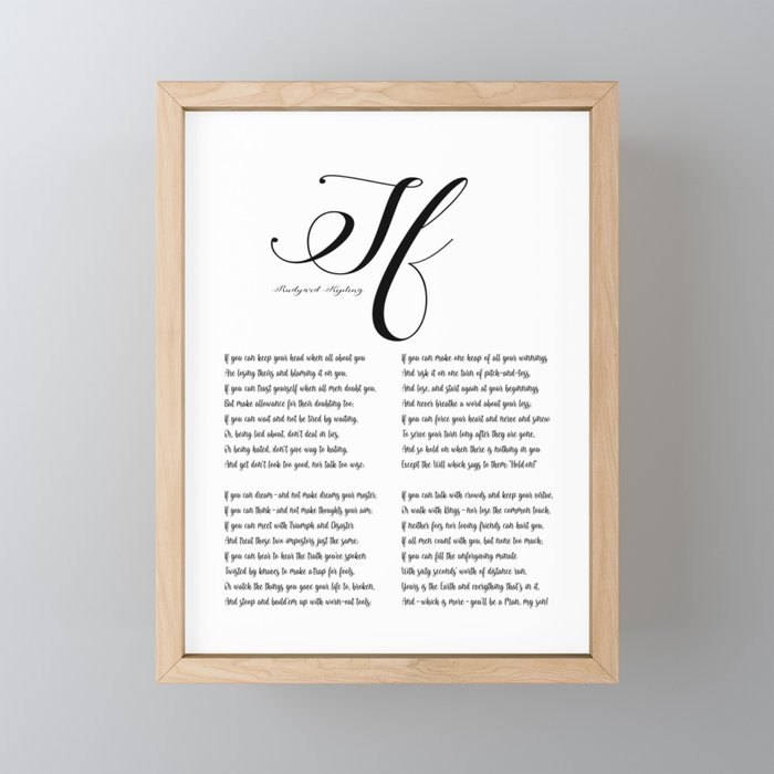 If Poem by Rudyard Kipling - Typography Literary Design Framed Mini Art Print