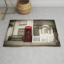 Red Telephone Booth Sepia Spot Color Photography Rug | Film, Photograph, Vintagephotography, Vintagephonebooth, Black And White, Sepiaphoto, Phonebooth, Retrophoto, Redspotcolorphoto, Oldfashioned 