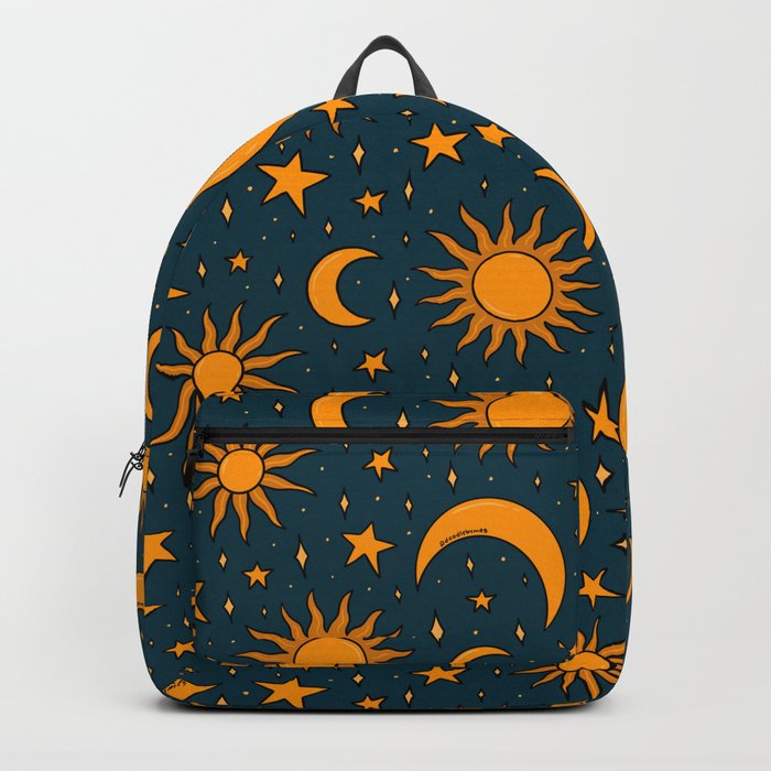 Vintage Sun and Star Print in Navy Backpack