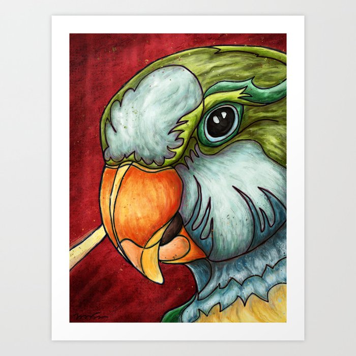Bright quaker parrot portrait, cute monk parakeet painting Art Print