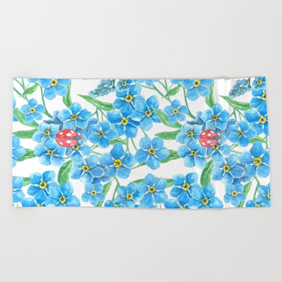 Forget me not seamless floral pattern Beach Towel