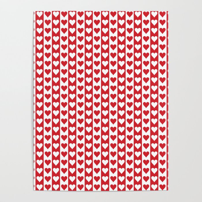 Red and White Heart Pattern | Red Hearts | Love | Romance | Valentines | Patterns | Poster