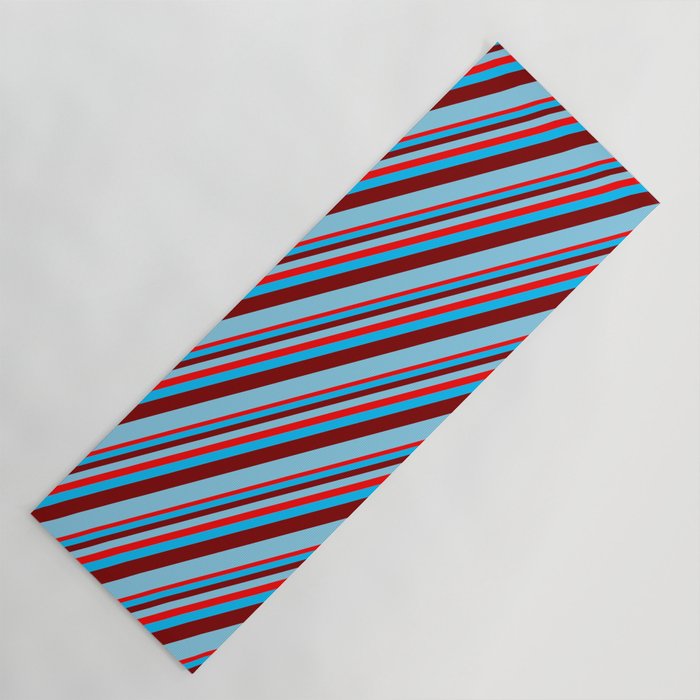 Red, Deep Sky Blue, Maroon & Sky Blue Colored Lined/Striped Pattern Yoga Mat