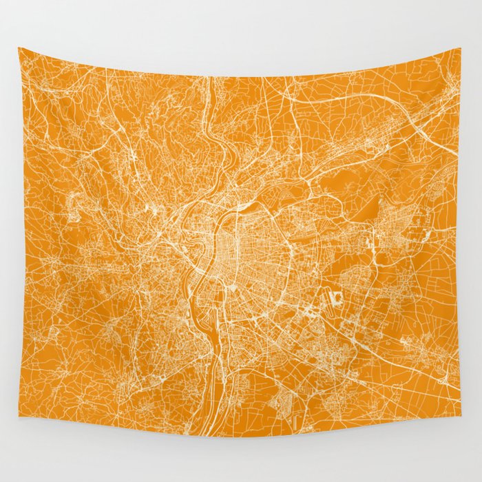 France, Lyon - Sunny City Map Wall Tapestry