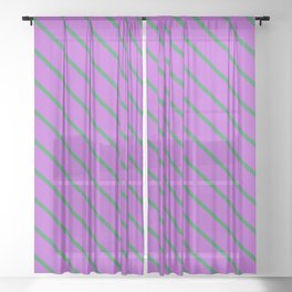 [ Thumbnail: Orchid & Sea Green Colored Lined Pattern Sheer Curtain ]