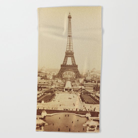 Eiffel Tower and Champ de Mars 1889 Paris Beach Towel