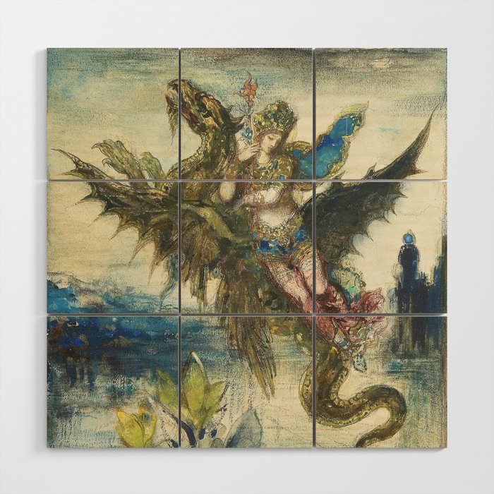 Lady and serpent vintage Gustave Moreau painting Wood Wall Art