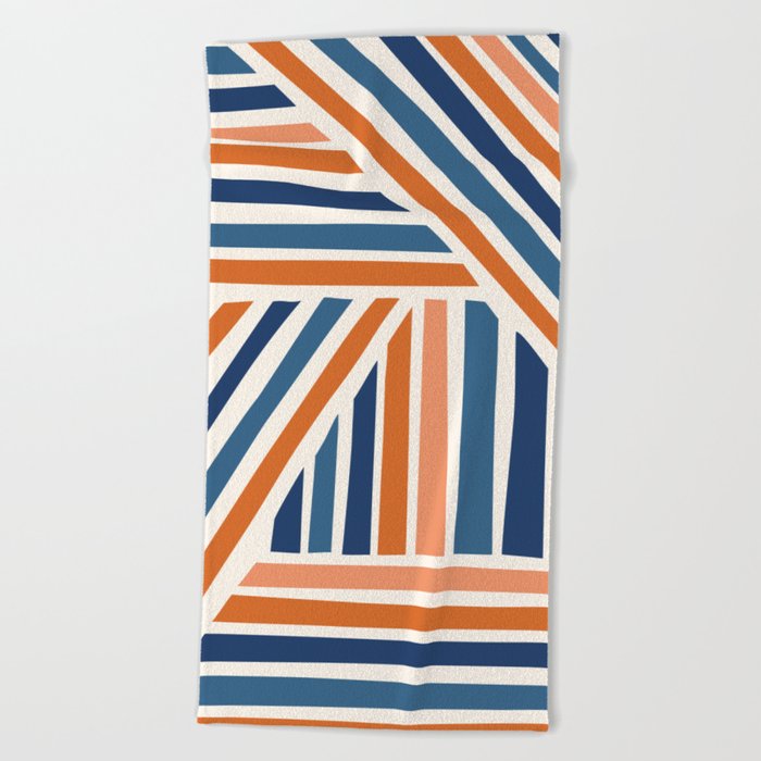 Abstract Shapes 245 in Navy Blue and Vintage Orange Beach Towel