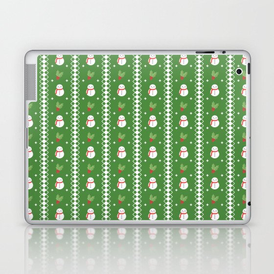 Christmas Pattern Tiny Green Snowman Holly Laptop & iPad Skin