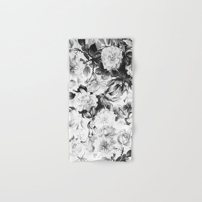 Black gray modern watercolor roses floral pattern Hand & Bath Towel