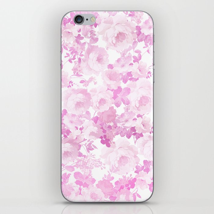 Botanical watercolor pink romantic rose floral iPhone Skin