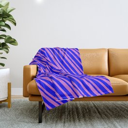 [ Thumbnail: Blue and Orchid Colored Pattern of Stripes Throw Blanket ]