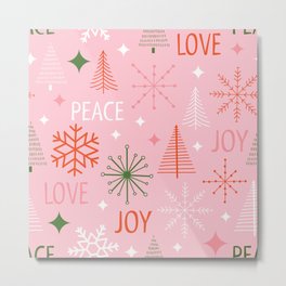 Mid-Century Christmas Peace Love Joy Pattern Pink Metal Print | Love, Mid Century, Joy, Trees, Minimalist, Abstract, Christmastree, Christmaspattern, Peace, Christmas 