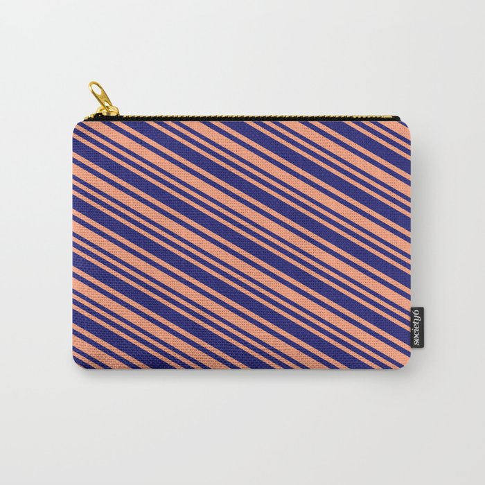 Light Salmon & Midnight Blue Colored Stripes/Lines Pattern Carry-All Pouch